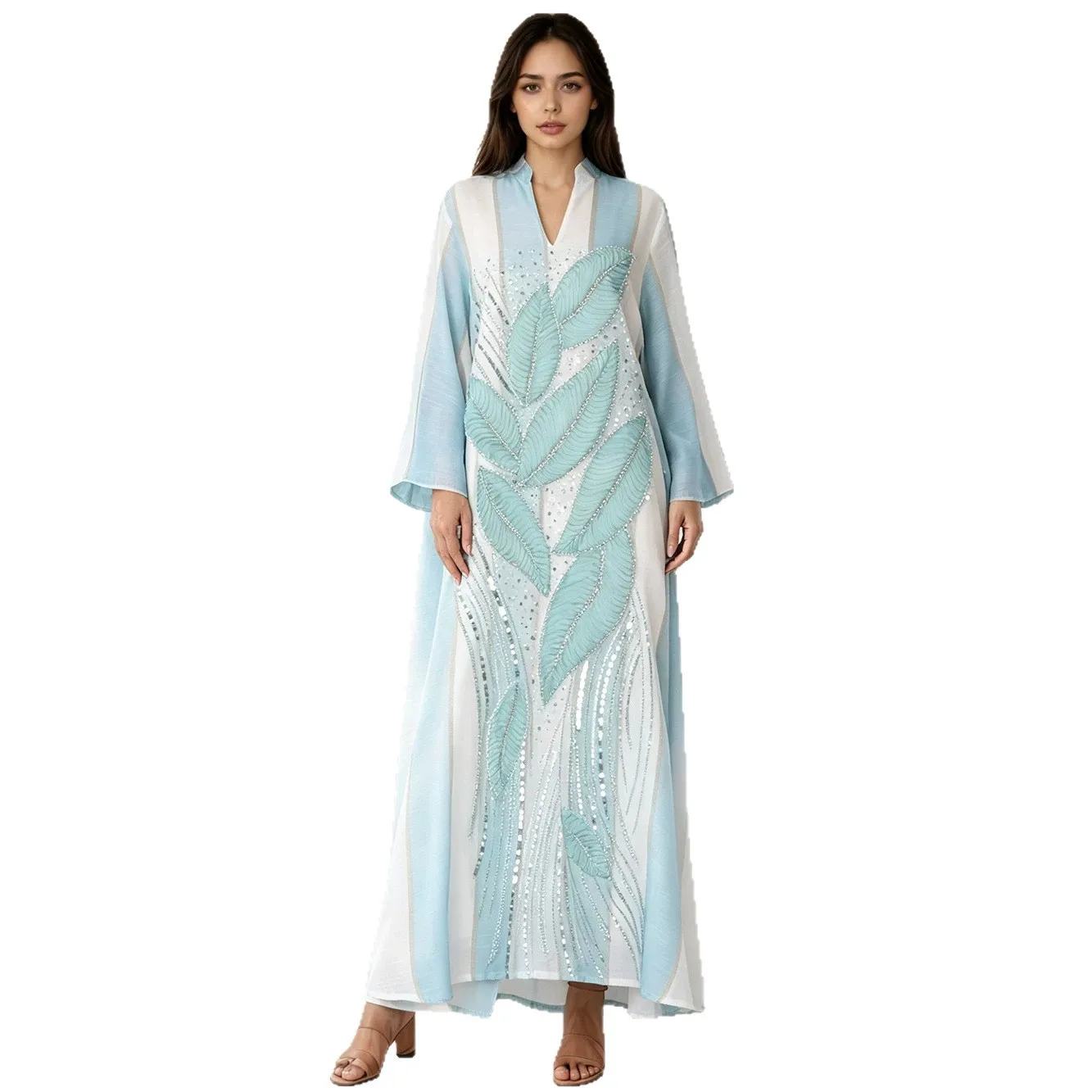 Abaya Dresses Middle East Dubai Saudi Arabia Islamic Ramadan Robe Elegant Bead Embroidered Muslim Jalabiya Luxury Fashion Dress