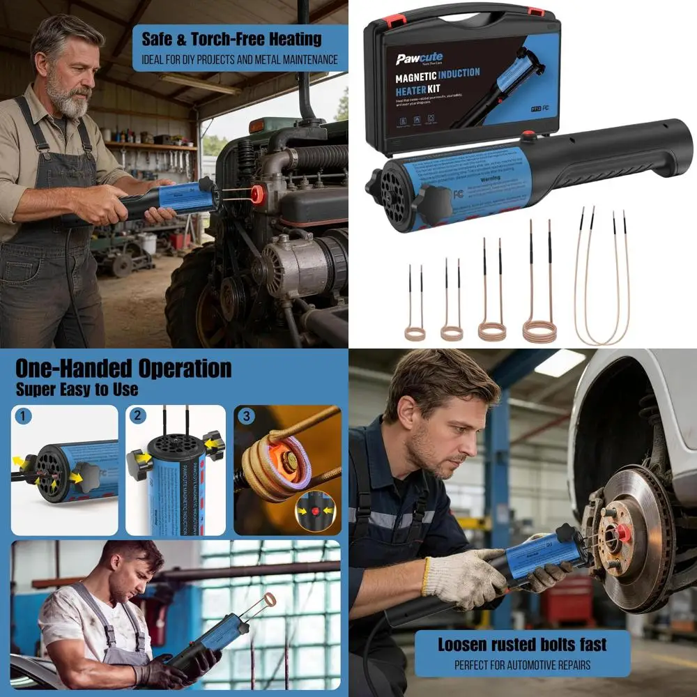 

1200W Induction Heat Kit for Automotive Bolt Removal, 6 Coils, LED Light, Rusted Suspension & Exhaust Repair, Blue