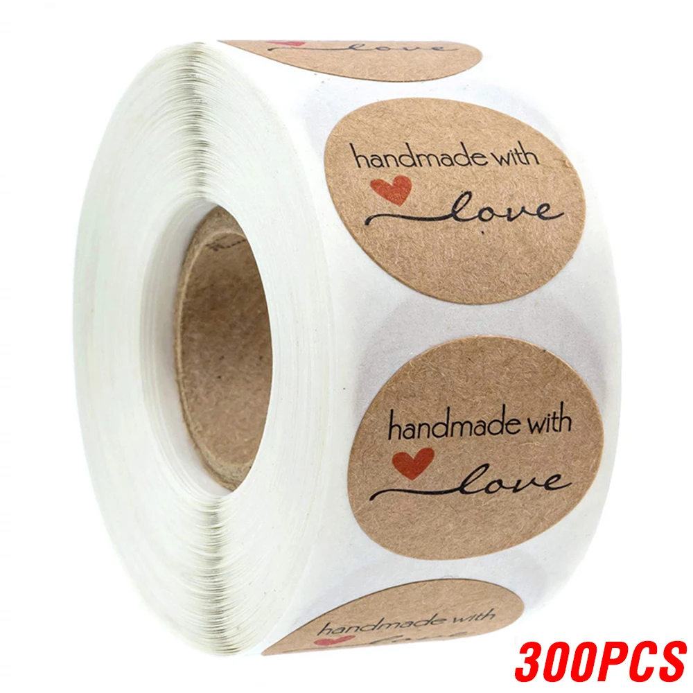 100-500 Stuks 1Inch Vintage Kraftpapier Handgemaakt Met Liefde Stickers Voor Pakket Dank U Briefpapier Zelfklevende Etiketten bakken Seals