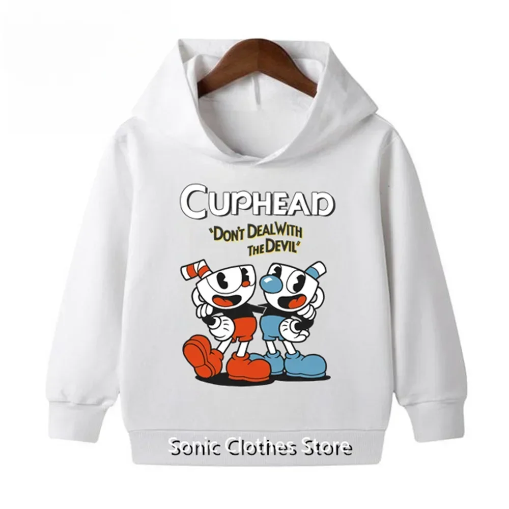 Cuphead Print Hoodies Boys Girls Anime Sweatshirts Children Funny Pullovers Tops Sudadera Kids Cute Cartoon Casual Outerwears