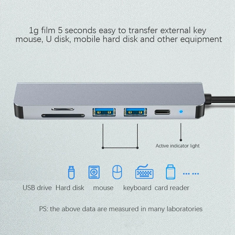 محول محور USB من النوع C 6 في 1 مع 4K 30 هرتز - قارئ بطاقات متعدد المنافذ متوافق مع USB3.0 TF PD محول فيديو متعدد المنافذ