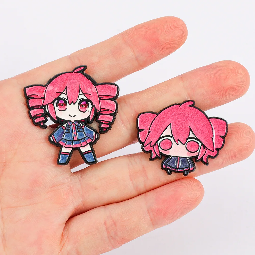 2Pcs/Set Virtual Idol Kasane Teto Enamel Brooch Cartoon Character Lapel Metal Badge Cosplay Clothing Jewelry Accessories Gifts