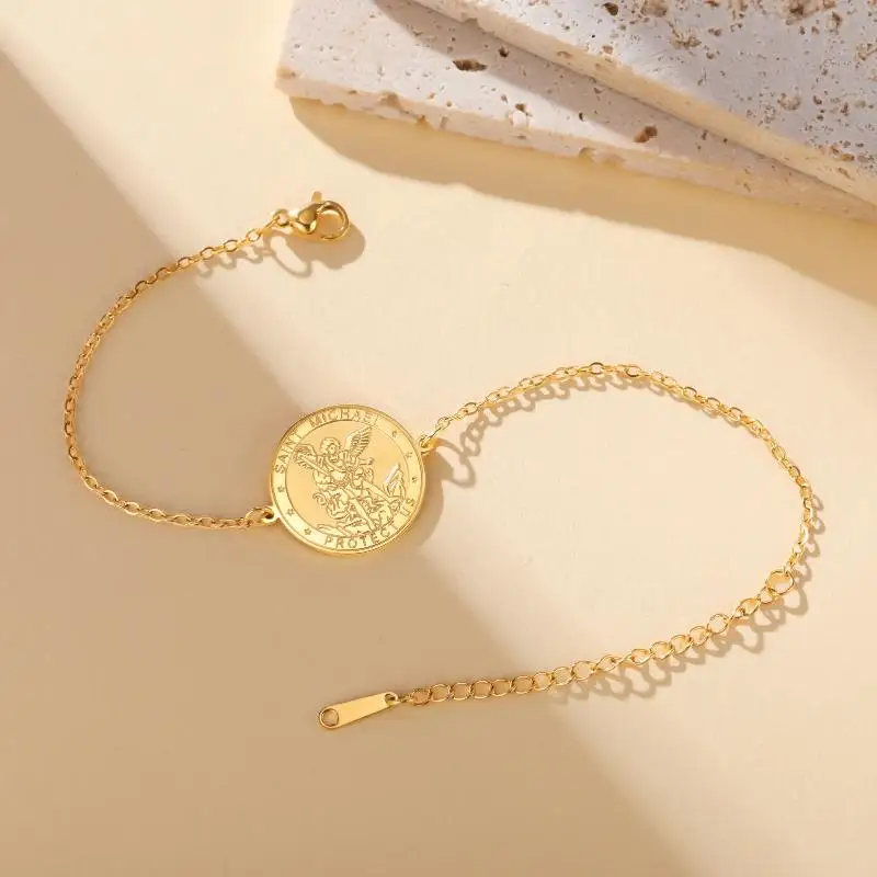 /Vly/Medallion Hand Bracelets Archangel Saint Michael Bracelet For Women Men Talisman Vintage Jewelry Gifts 1Pcs
