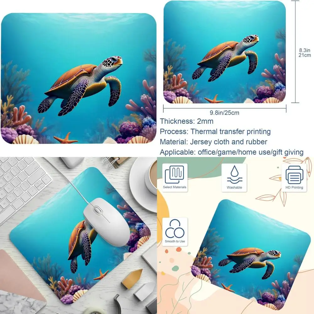 

Толстый моющийся игровой коврик для мыши с изображением морской черепахи и подводной сцены с нескользящим резиновым основанием