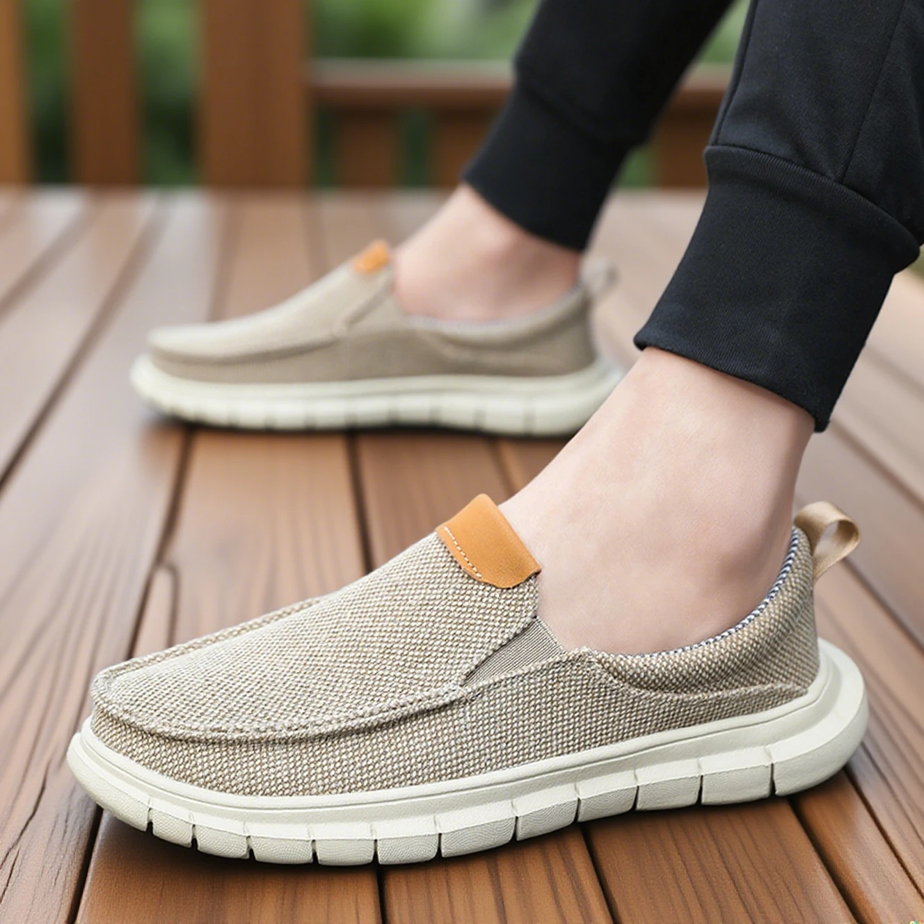 Summer Men's Casual Shoes Unisex Minimalist Beige Canvas Loafers, Slip on Classic Comfortable Travel/driving Casual Sneakers