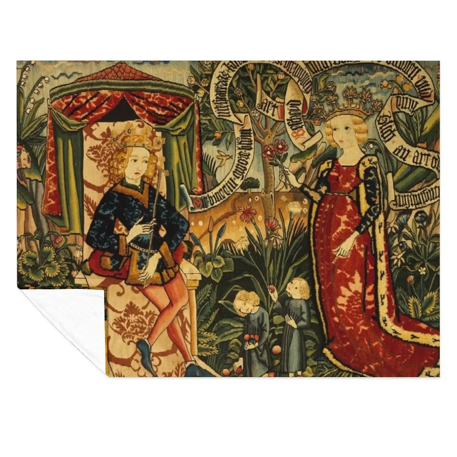 

Two Riddles of the Queen of Sheba, Medieval Tapestry Throw Blanket Thermal bed plaid Beach Blankets