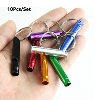 10pcs Mixed Colorful Aluminum Survival Metal Whistle Self Defense Keychain For Outdoor Camping Hiking Safety Key Rings Mini Size