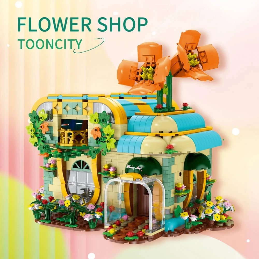 Street View flowers Bouquet Shop Building Block Ideas Cartoon City Villa Fruit House Bricks Model Creative Expert Boys Toy MOC