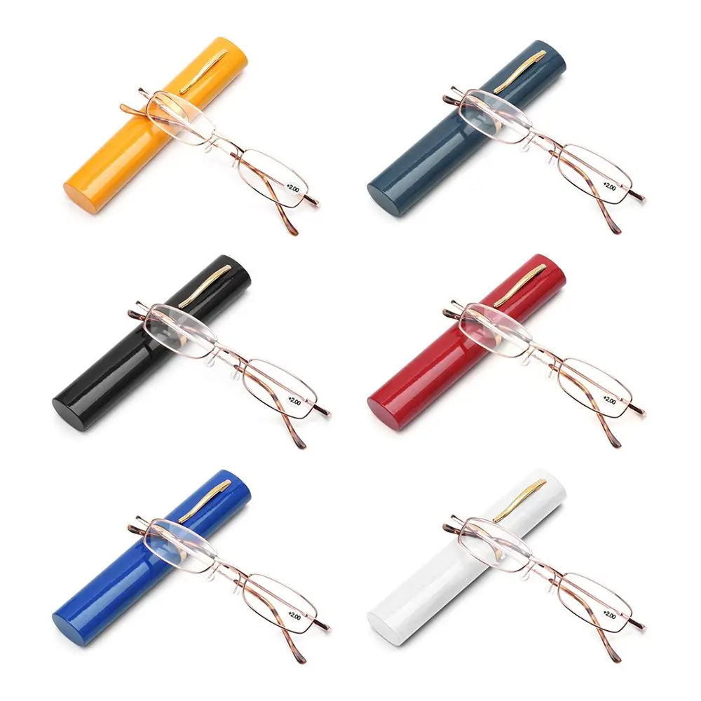 Portable Slim Reading Glasses with Tube Case Small Frame Presbyopic Eyeglasses Women Men Lightweight Mini Hyperopia Eyewear