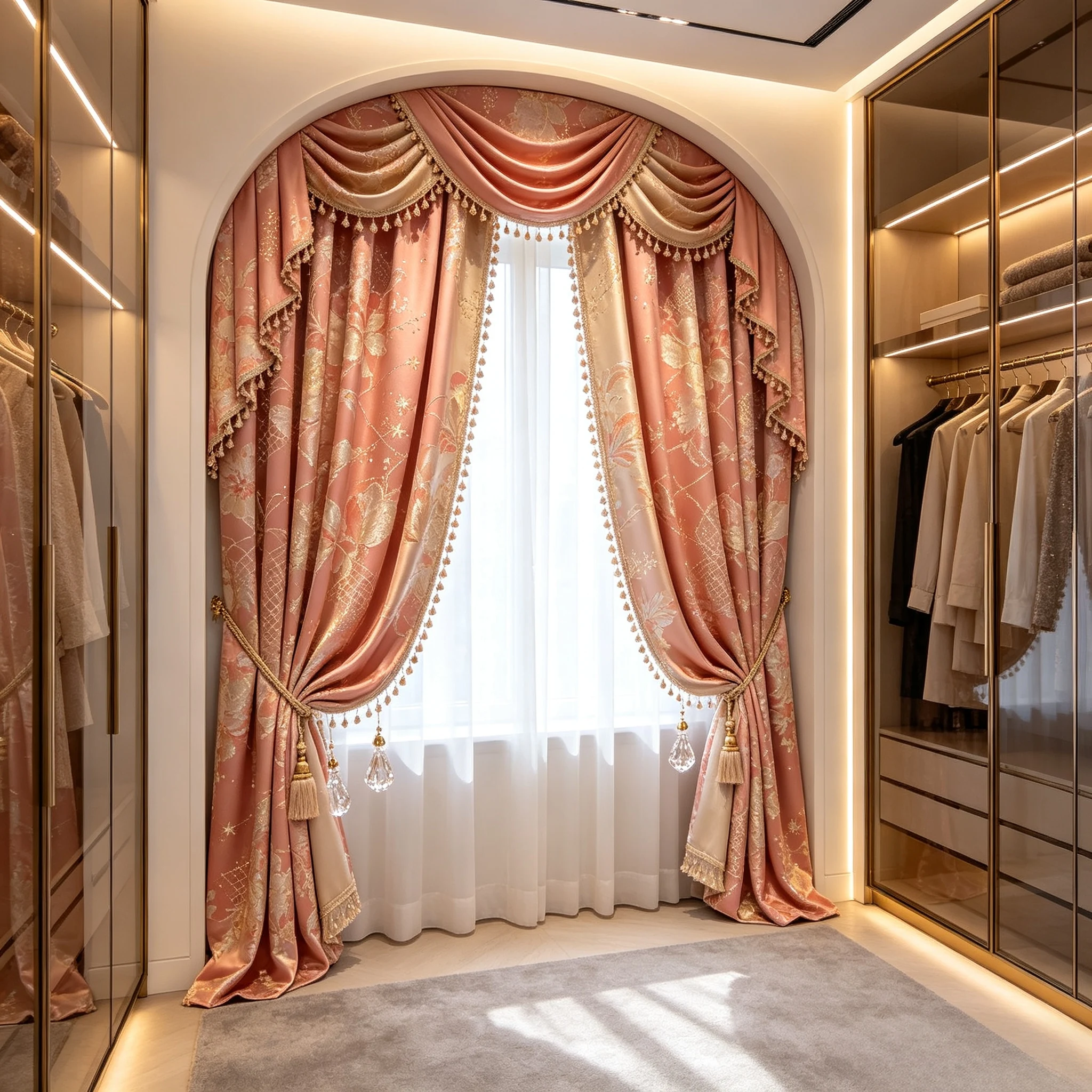 200257  Coral powder champagne gold jacquard curtains