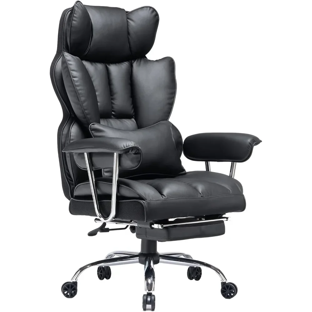 Office Chair, Tall Office Chair, PU Leather Computer Chair, Administrative Office Chair with Leg Rest and Lumbar Support