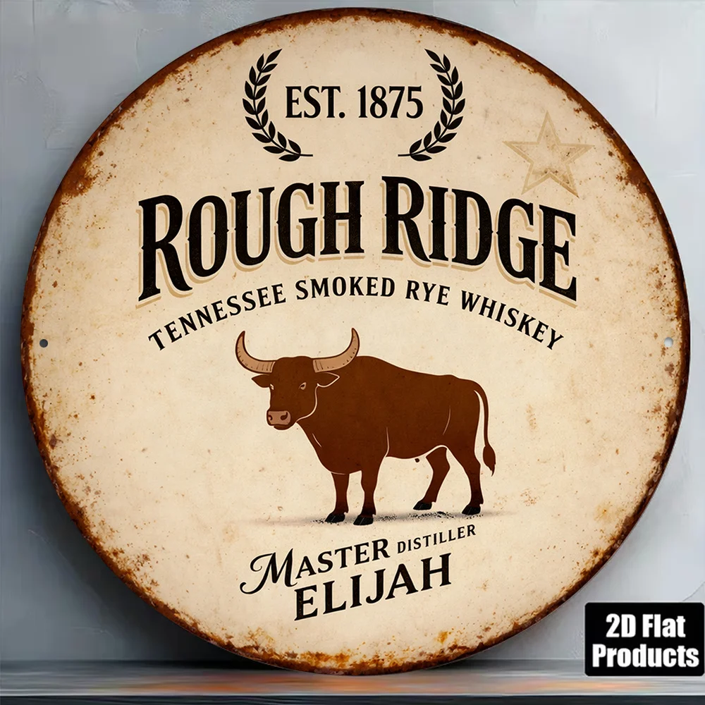 2D Flat Round Aluminum Wall Plaque Tennessee Smoked Rye Whiskey Vintage Decor 8in Wall Art for Home Bar Lounge