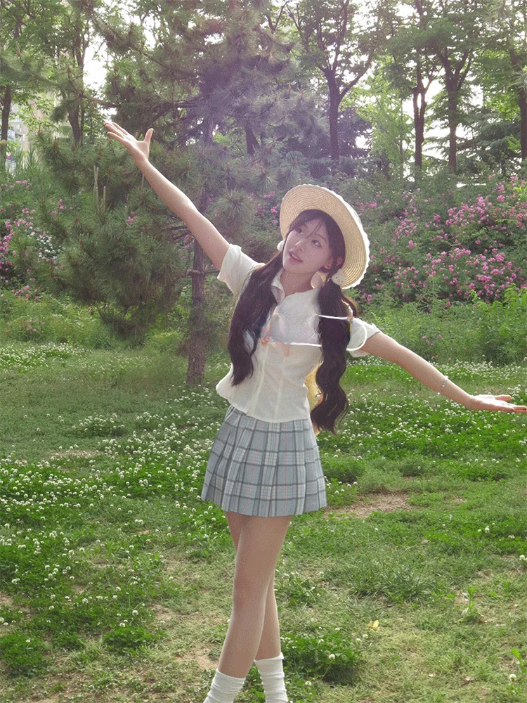 Conjunto de Falda Original con Sabor a Leche y Cereza JK, Falda Escolar Dulce, Sensación Adelgazante, Falda de Verano para Mujer