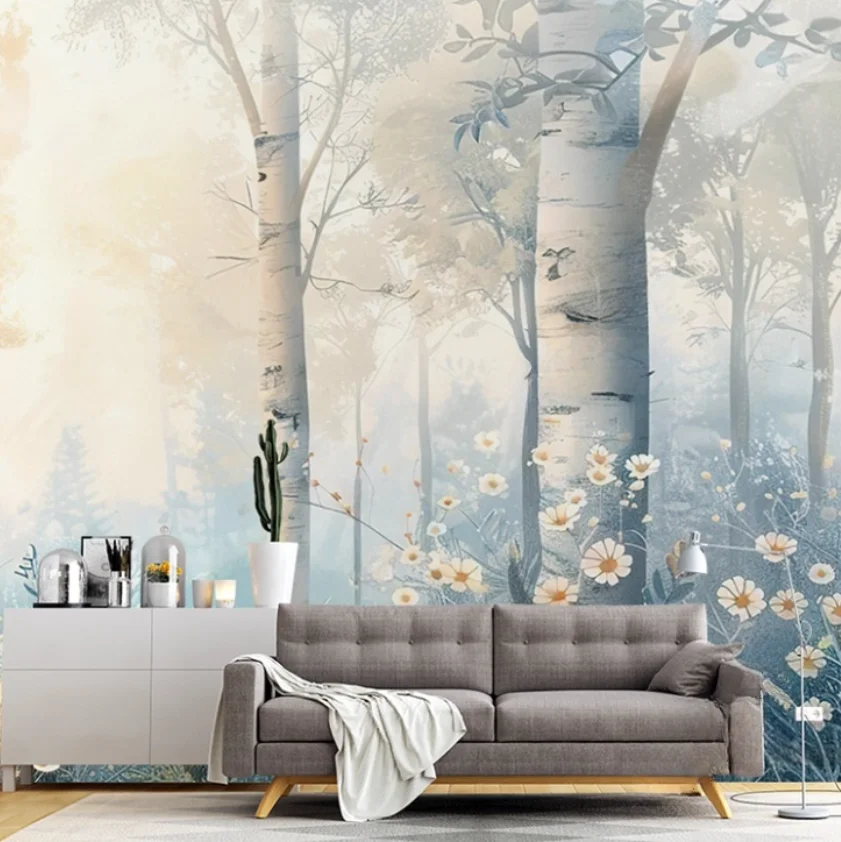 

Обои на заказ, скандинавские абстрактные большие деревья, черно-белое березовое дерево, ТВ-фон, стена, гостиная, спальня, 3d обои, фреска