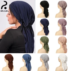 Designer feminino bandana sólido muçulmano estiramento interno hijab moda poliéster turbante chapéus senhoras capa de cabelo boné lenço primário