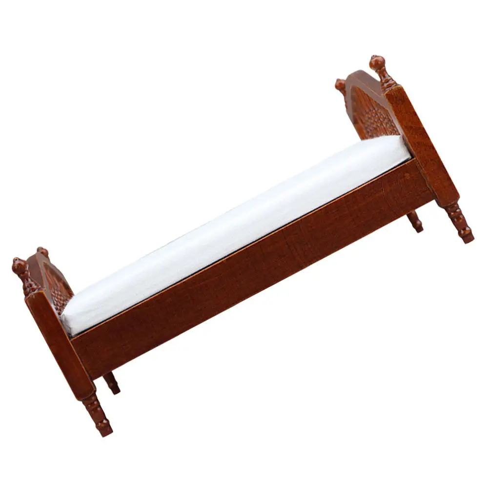 

Miniature Wooden Double Bed Vintage Style Mini Bed Mattress Realistic Bedroom Furniture for Dollhouse Accessories Pretend Play