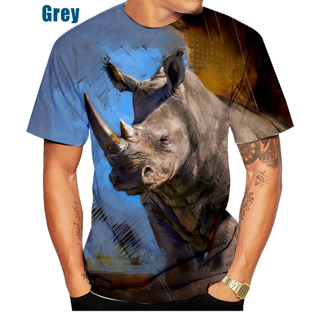 2022 Summer Men\'s Fashion 3d T-shirt Animal Rhino Cool Print T-shirt Men\'s Casual Style Short Sleeve Rhinoceros Top