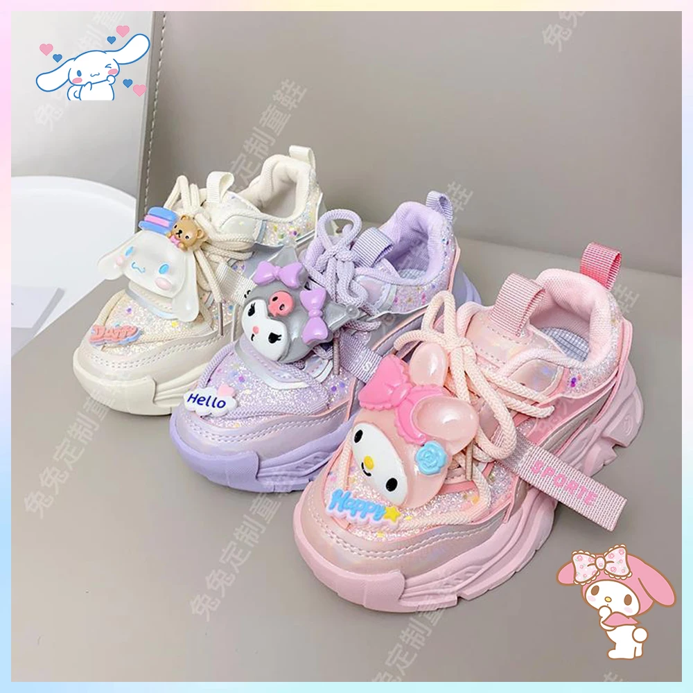 Miniso Kawaii Kuromi Cinnamoroll Children Shoes Girls Heart Cute Anime Sanrios Melody Sneakers Soft Bottom Anti-Slip Dad's Shoes