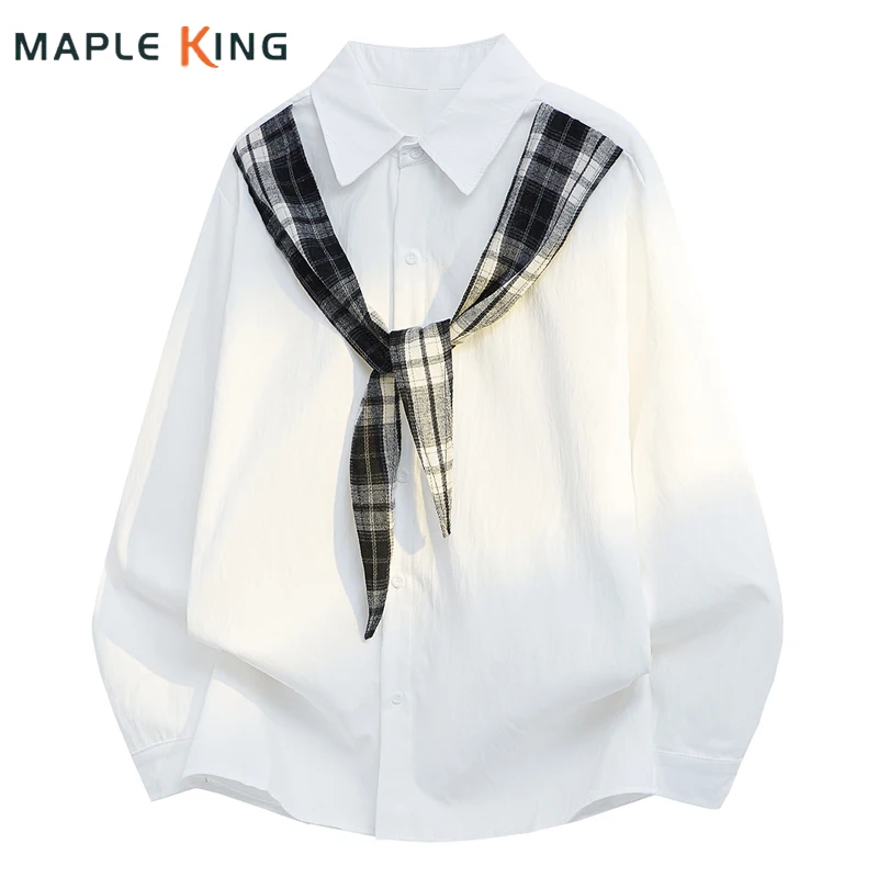 

Plaid Patchwork Scarf Designer Shirts for Men Camisas Streetwear 2026 Fashion Man Casual Skateboard Hip Hop Oversized Shirts 5XL