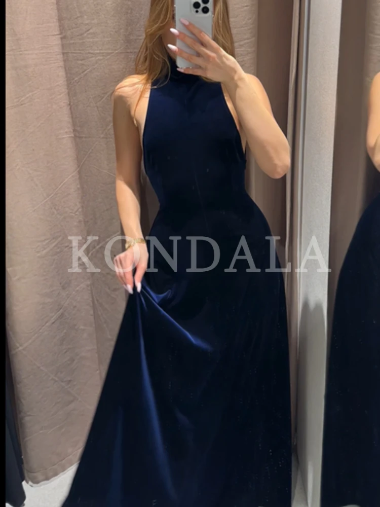 KONDALA المرأة المخملية الرسن فستان طويل عارية الذراعين فستان 2025 خريف شتاء موضة مثير حفلة عشاء السنة الجديدة Mujer فستان الرسن #1