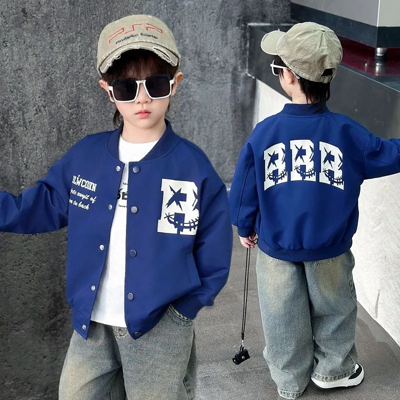 2025 New Boys Baseball Jacket Spring Autumn Badass Streetwear Kids Sporty Jacket