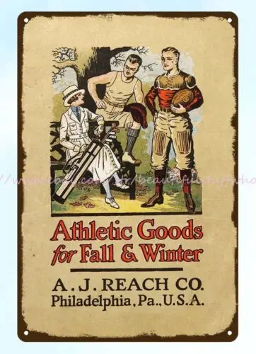 1919 A.J. Осенние и зимние атлетические товары, каталог, Обложка, металлический жестяной знак