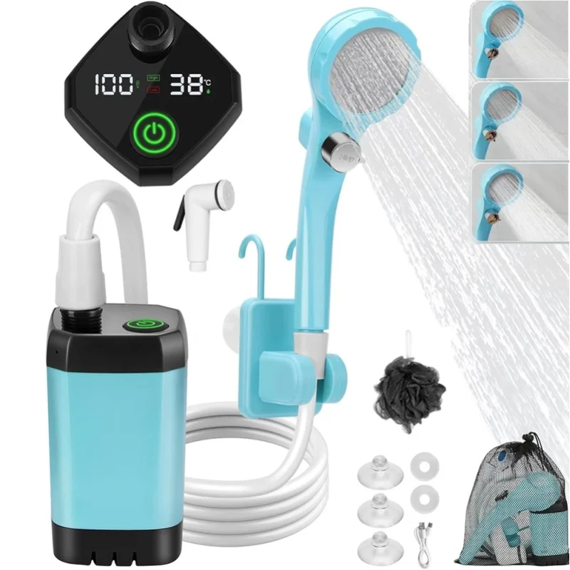 Tragbare Dusche mit Pumpe, LED-Anzeigebildschirm, 2 m Schlauch für Camping, Wandern, Autowäsche, Haustierreinigung