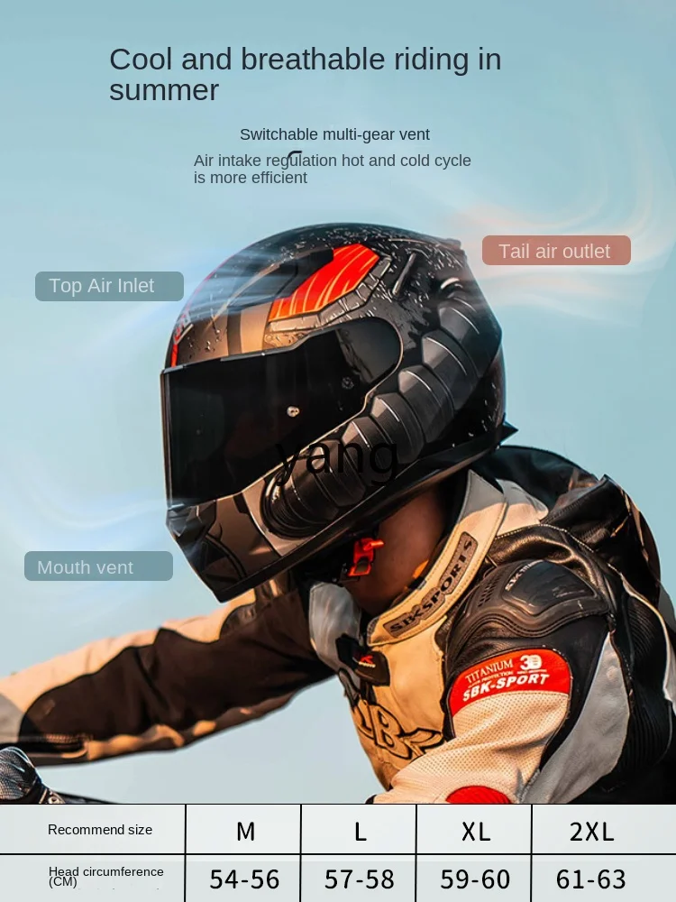 Yjq Full Face Helmet Motorcycle Helmet Men's Retro Women's Motorcycle Four Seasons Universal Bluetooth Summer