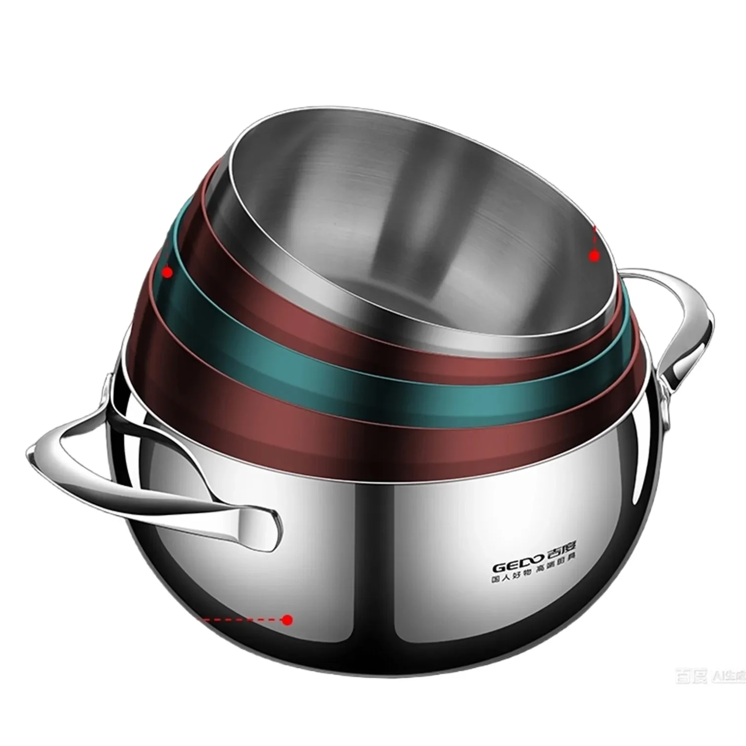 3.8L Apple Shape  Certification 304 Stainless Steel Stewing Pot Ultra Thick Kitchen Saucepot Internal Circulation Soup Pot