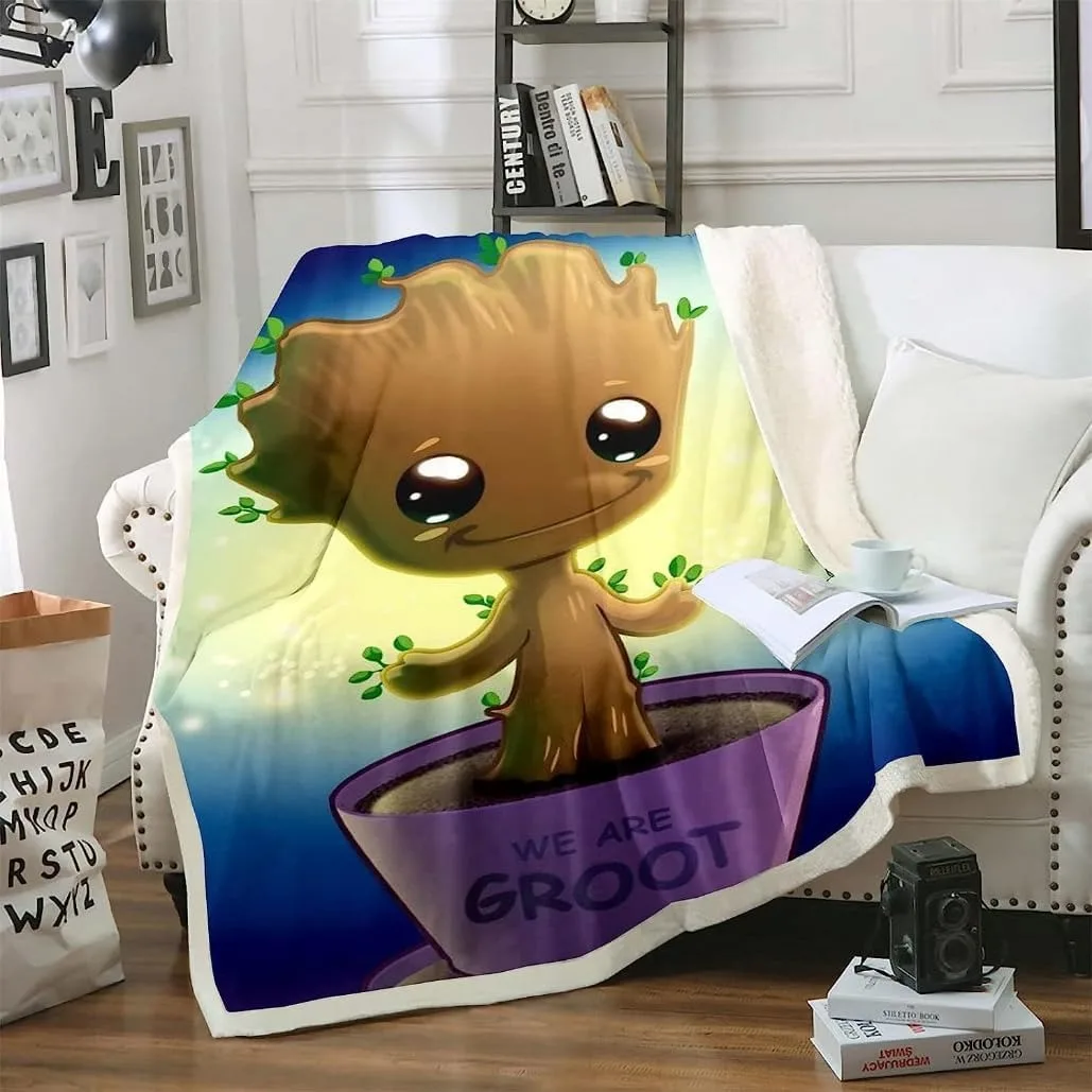 Groot blanket Cartoon Printed blanket Lambswool Sherpa comfortable blanket Home travel blanket bed linings Birthday Gift