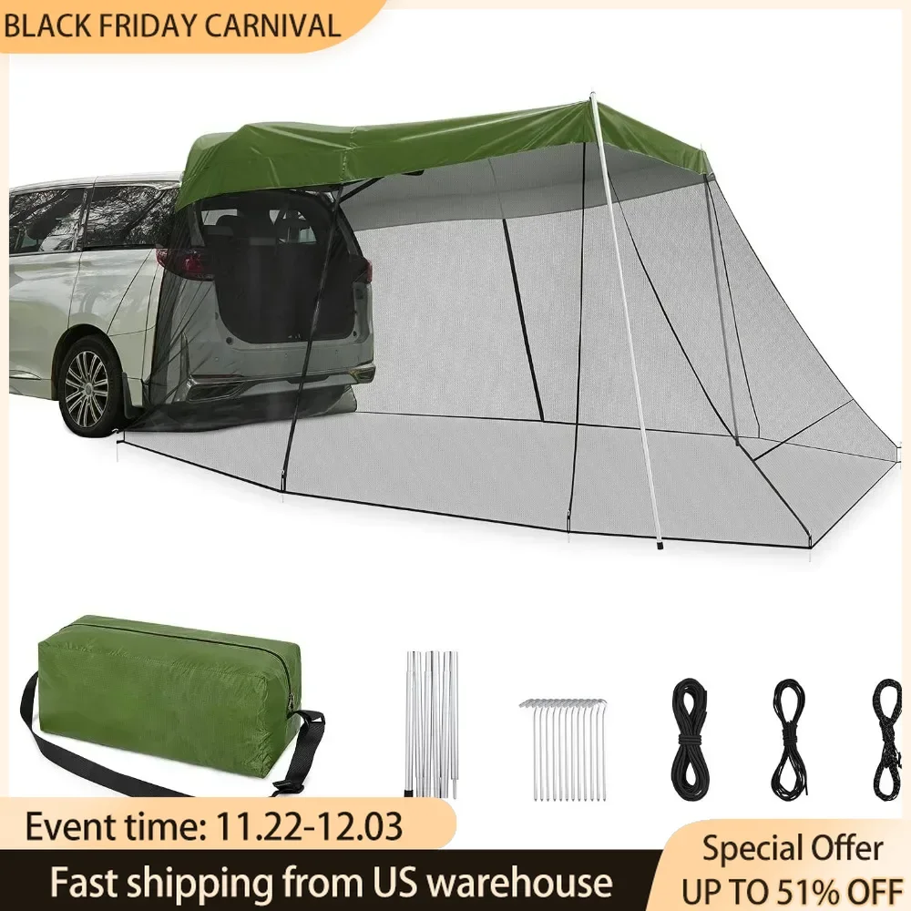 Car Awning Sun Shelter with Mosquito Net, Portable SUV Tent Tailgate Shade Car Canopy for Outdoor Camping Car Travel