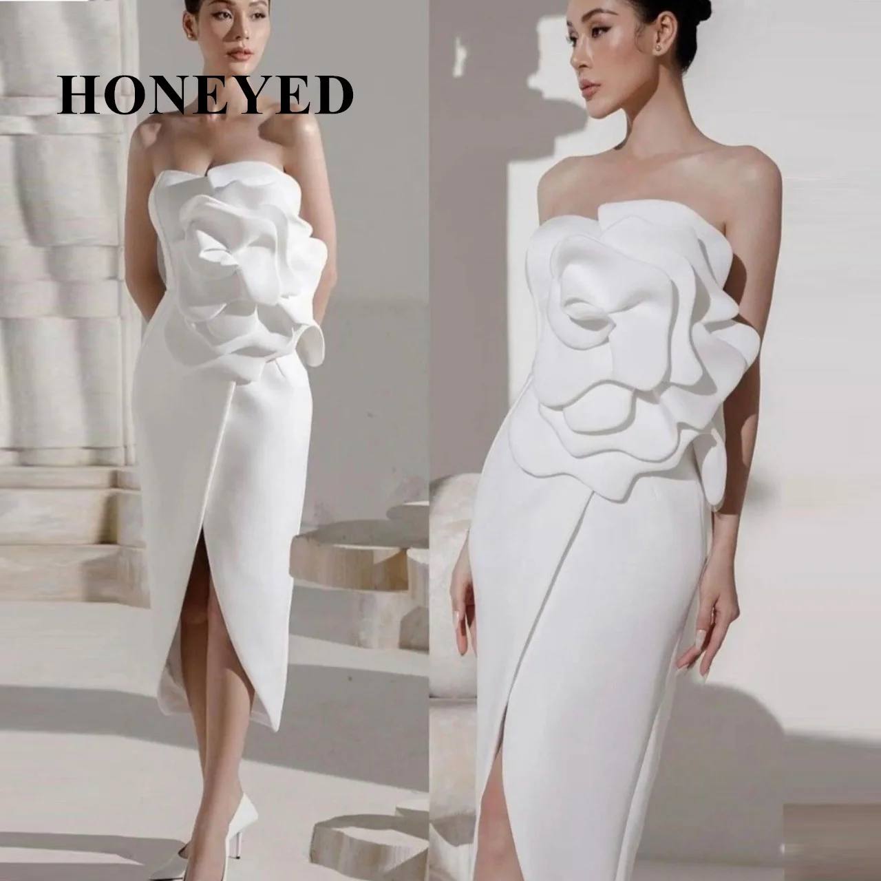 HONEYED-vestido de sirena sin tirantes para mujer, traje de graduación con abertura alta, Midi, corto, Formal, para fiesta de bodas, 2023, 5135