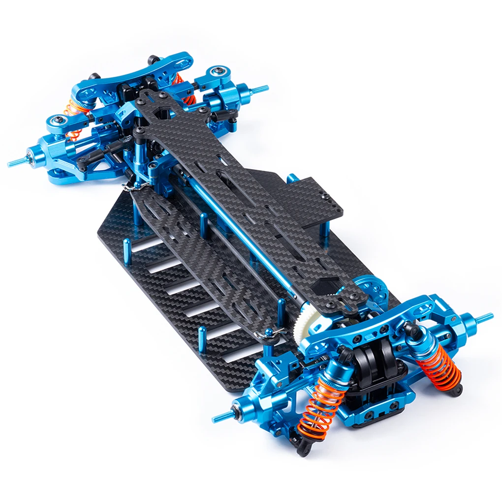 Metal Alloy & Plastic & Carbon Fiber Chassis Frame Kit w/ Wheels Shock Absorbers for Tamiya TT02 1/10 RC Drift Car