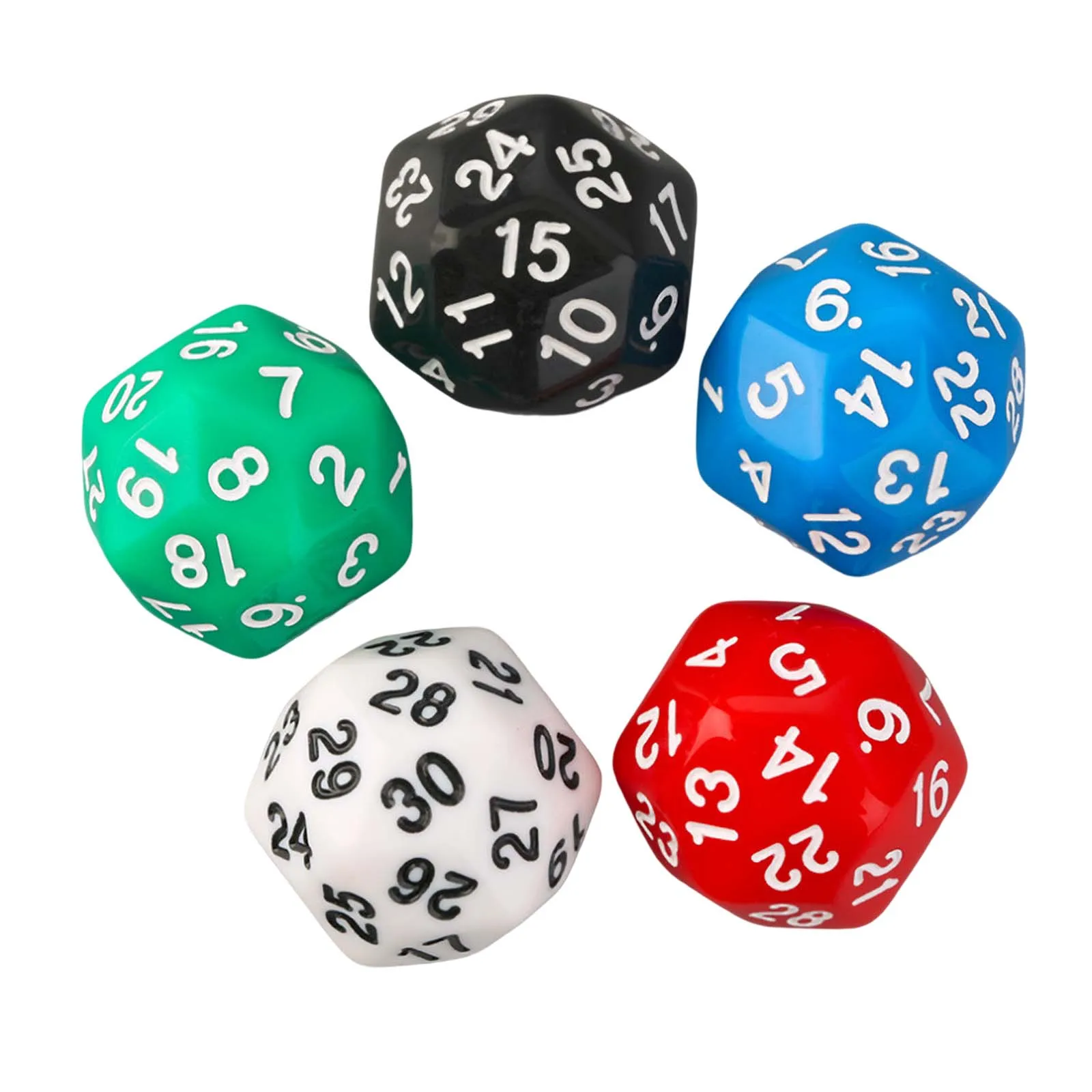 5 pezzi Dadi poliedrici Set di dadi a 30 facce Colori traslucidi Dadi Giochi di ruolo Dadi Bomboniere Giocattoli per l'insegnamento della matematica