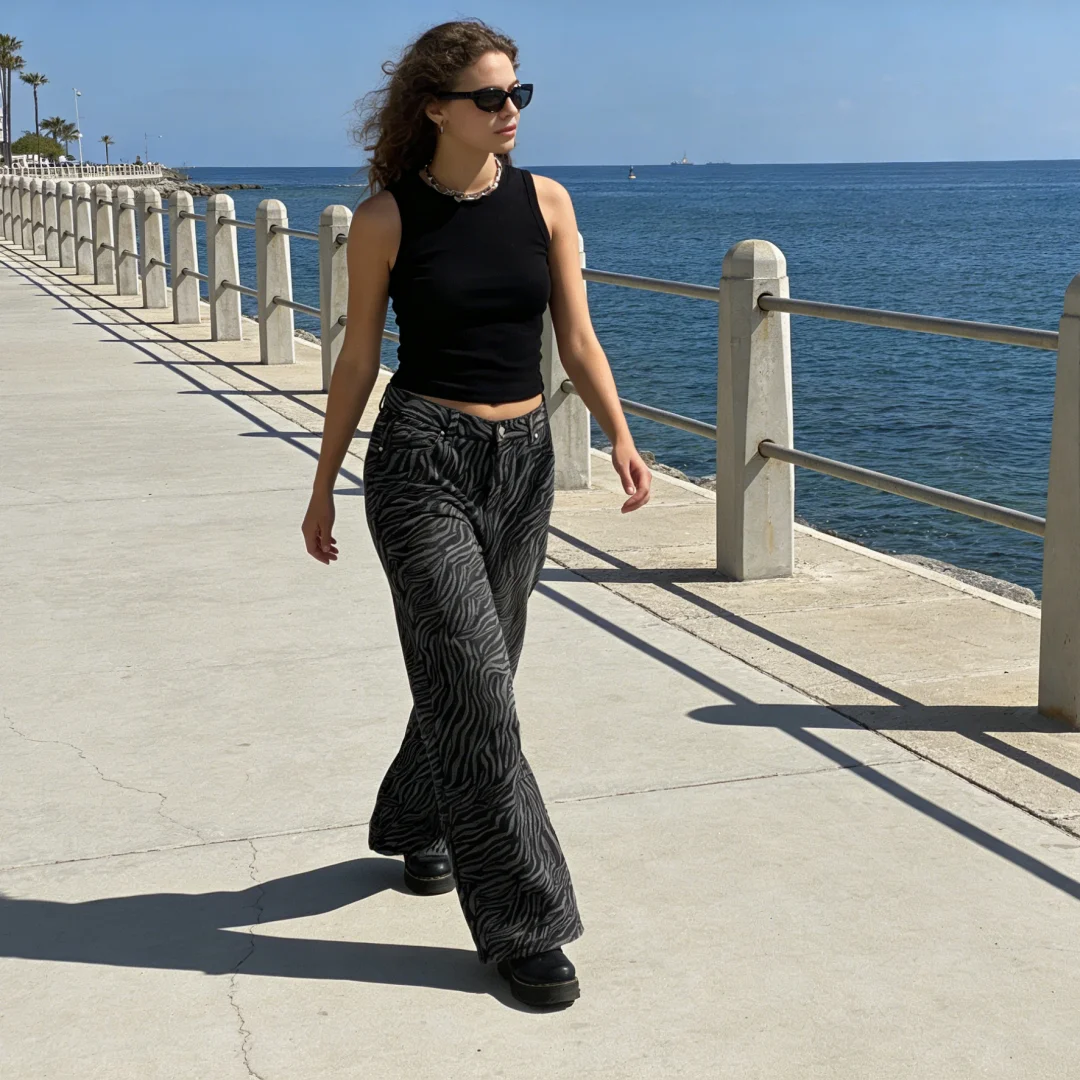 

Джинсы прямого кроя 2026Y2K в винтажном стиле с эффектом потертости, с тигровым принтом, свободного кроя, визуально стройнящие, повседневные