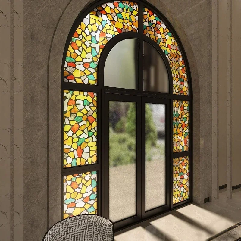 Stained Glass Window Film, Window Privacy Films, Colorful Lattice Window Tint, Rainbow Glass Decals for Home Anti UV 50 x 100 cm