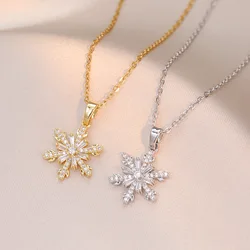 Snowflake Shining Crystal Necklace Rhinestone Snow Pendant Necklaces New Year Gift Jewelry Collares цепочка на шею