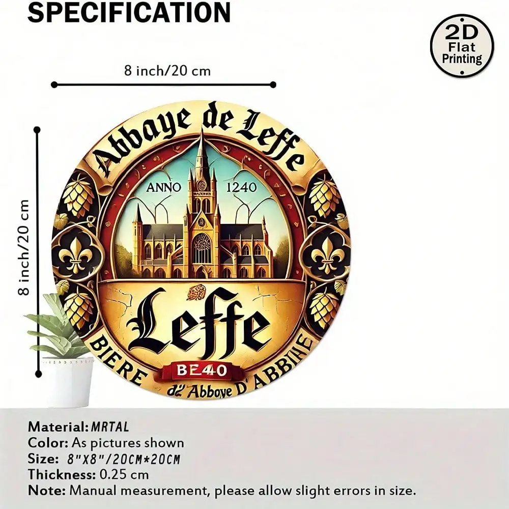Leffe Vintage Metal Wall Sign 8x8 Inch Retro Beer Logo Pub Bar Decor