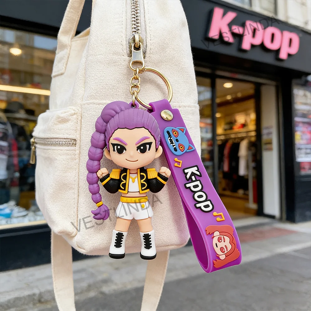 Hot-selling KPop Demon Hunter Series Keychain 3D Stereo Doll Soft Rubber Doll Key Ring Anime Peripheral Toys Car Key Decoration view 3