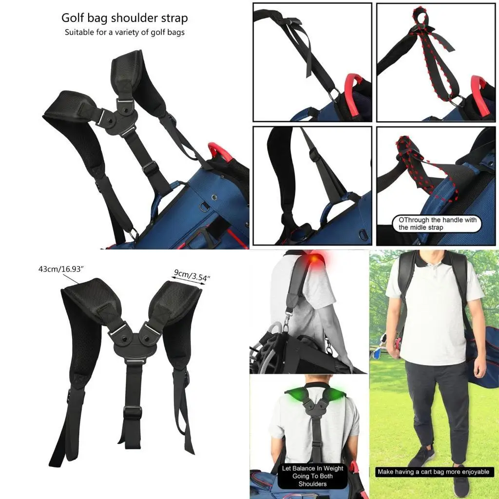 

Comfortable Golf Bag Shoulder Strap Adjustable Double Shoulder Straps Backpack Carry Strap Golf Bag Accessories A70D