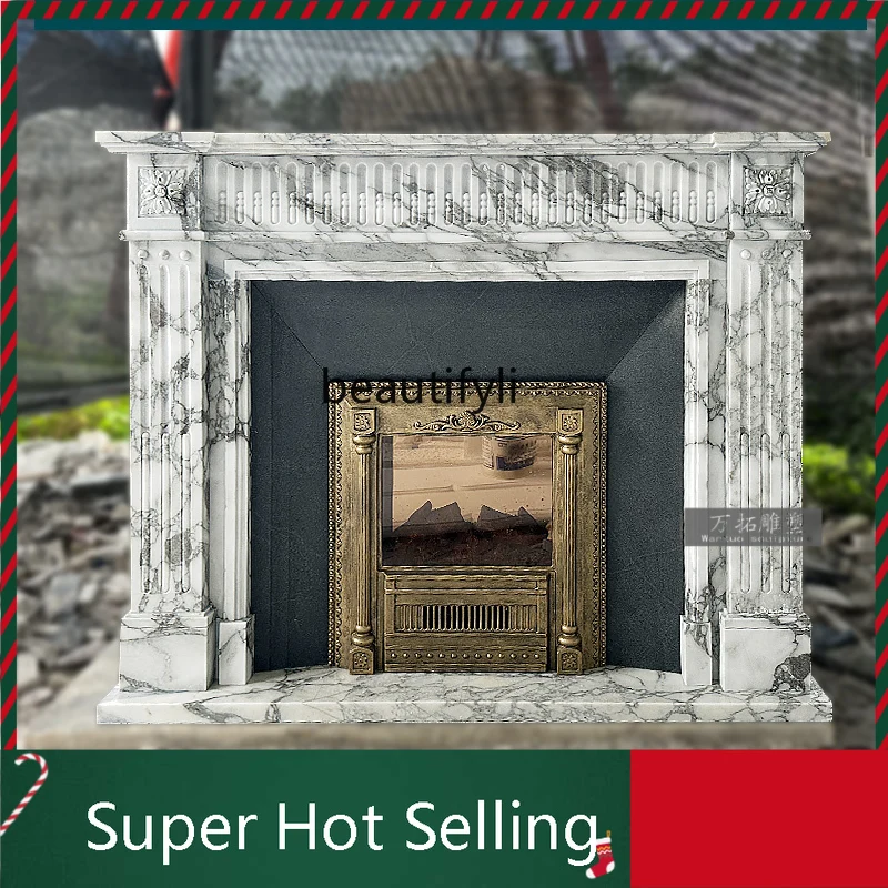 

D071 Marble fireplace large white stone French retro living room entrance simple fireplace cabinet