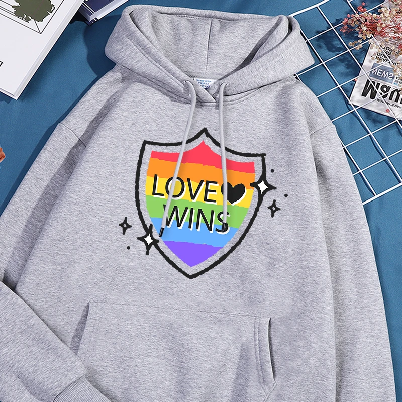 Love Wins Shields Printing Sweatshirt Male Comfortable Pocket Tracksuit Fashion Loose Sport Shirts Classic Fleece Simple Tops