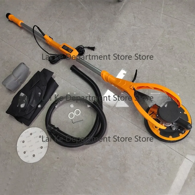 Brushless self-priming long-rod wall sander and polisher with sandpaper, dust-free putty machine for walls, with dual lights