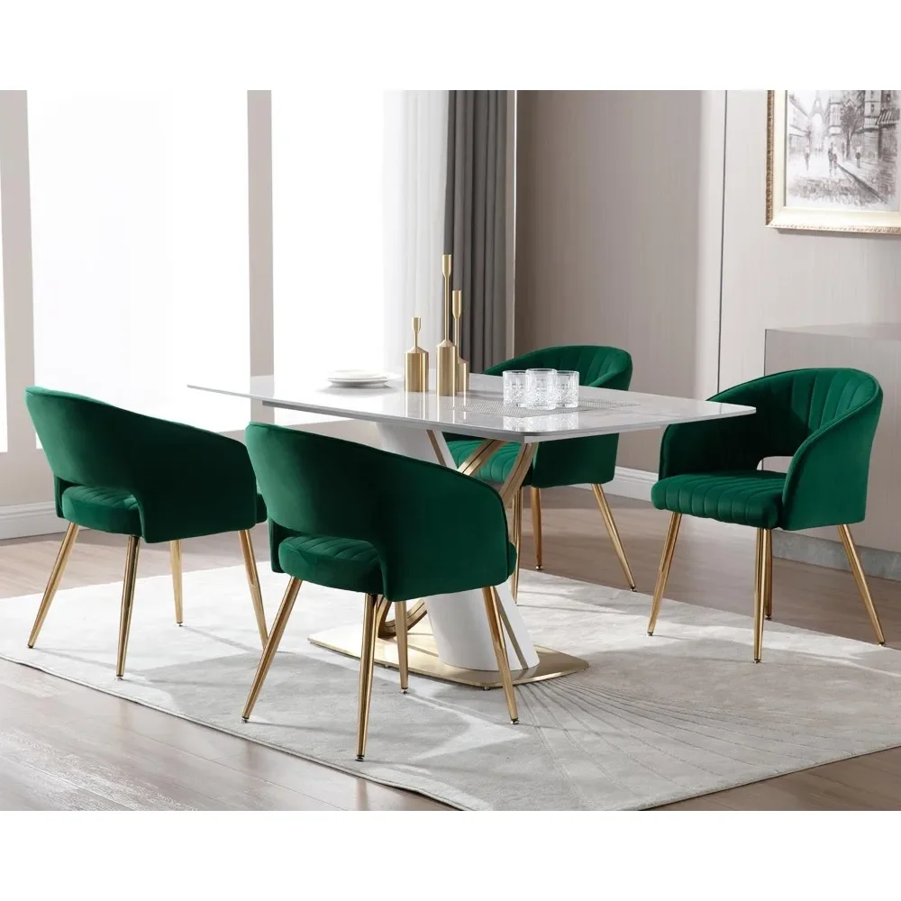 Upholstered Velvet Dining Room Chairs with Hollow Back, Tufted Kitchen Chairs Side Chairs with Gold Metal Legs