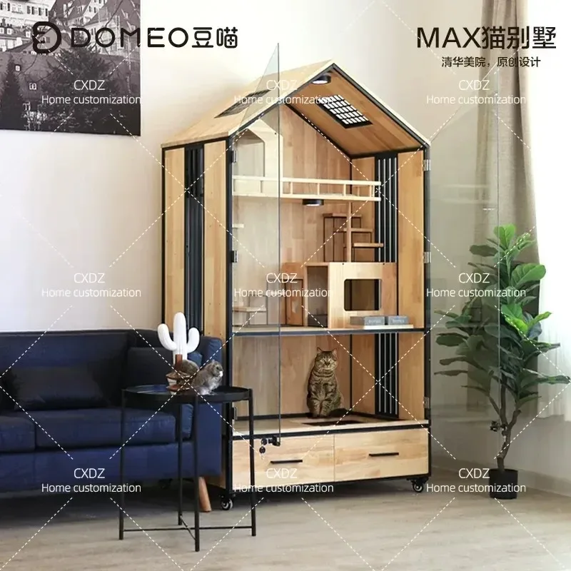 Solid Wood Cat Cage Cabinet Large Luxury Cat House Villa Anti Flying Hair Home Pet Furniture Modern Style Coffee Table Design