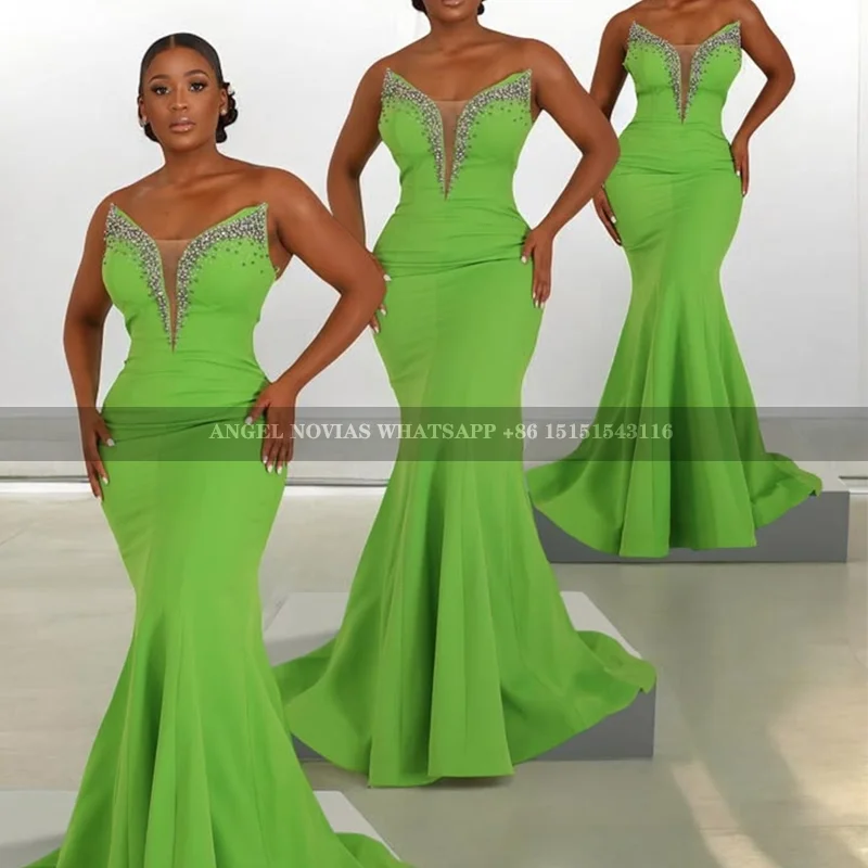 

Long Mermaid Green Bridesmaid Dress Woman robes invitée mariage Wedding Party Dress vestidos de boda para fiestas