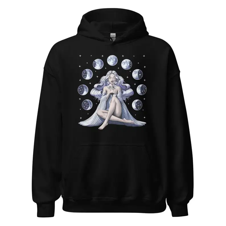 Moon Goddess Hoodie, Gothic Sweatshirt, Moon Phases Hoodie, Witch Hoodie, Magical Clothing, Goth Clothes, Wicca Outfit, Witchcra