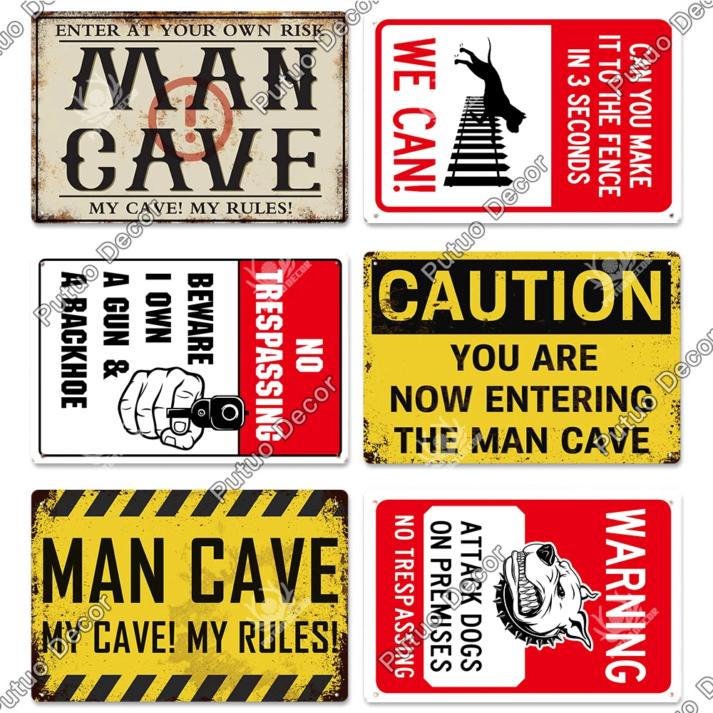 Putuo Decor Man Cave Metal Sign Vintage Tin Sign Funny Warning My Rules Caution for Bar Pub Club Man Cave Game Room Wall Decor