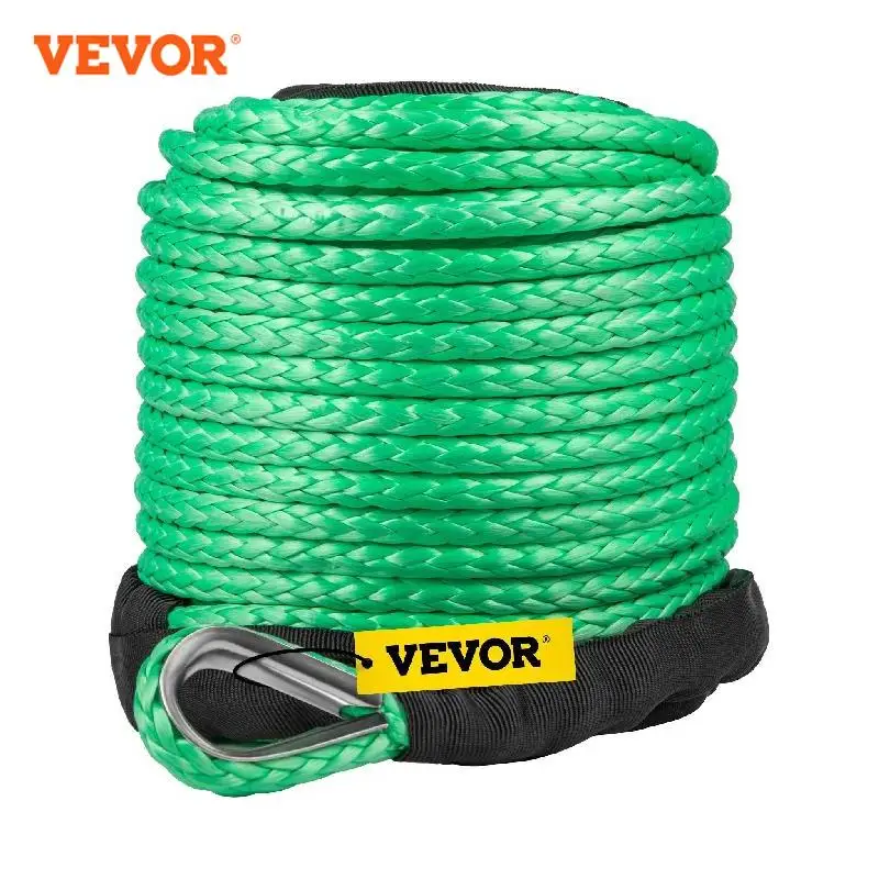 

VEVOR Winch Rope Synthetic UHMWPE Fiber Extension 100 FT/30m Length 12000LBS Capacity With Protective Sleeve for Electric Winch