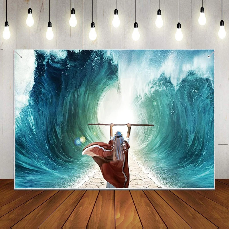 Moses Parting The Red Sea Backdrop Jewish Passover Backdrops for Photography Jews Pesach Party Decorations Holy Day Religious